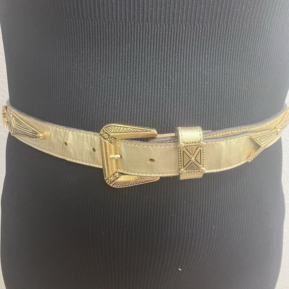 VTG Leatherock Belt Women's Ornate Chunky Geometric Studded Fashion USA 28-32"